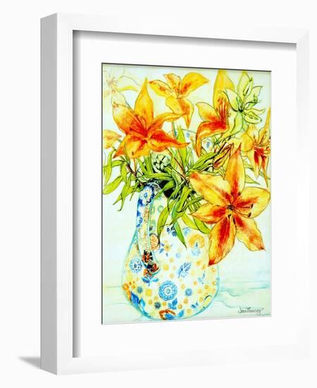 Orange Lilies in a Japanese Vase, 2000-Joan Thewsey-Framed Premium Giclee Print