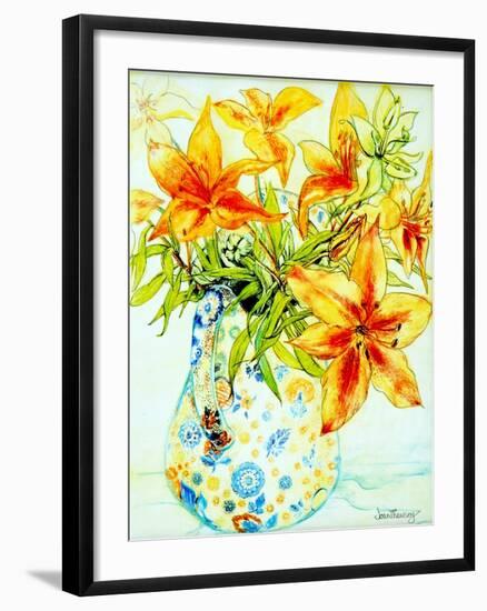 Orange Lilies in a Japanese Vase, 2000-Joan Thewsey-Framed Giclee Print
