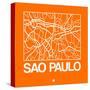 Orange Map of Sao Paulo-NaxArt-Stretched Canvas