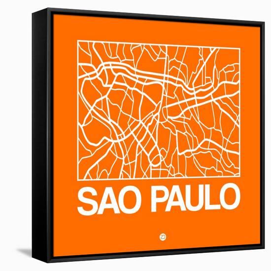 Orange Map of Sao Paulo-NaxArt-Framed Stretched Canvas