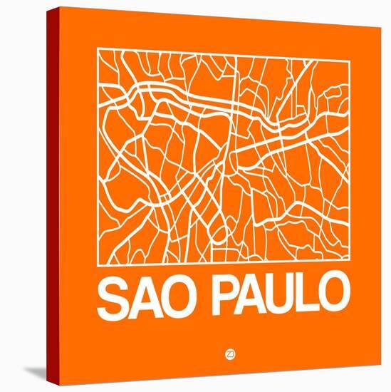 Orange Map of Sao Paulo-NaxArt-Stretched Canvas