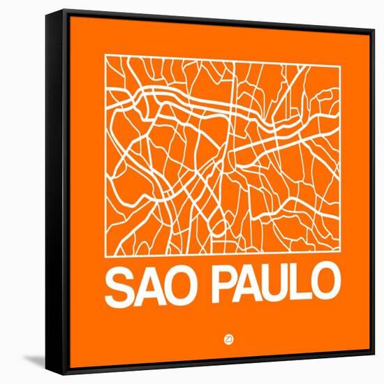 Orange Map of Sao Paulo-NaxArt-Framed Stretched Canvas