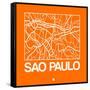 Orange Map of Sao Paulo-NaxArt-Framed Stretched Canvas