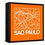 Orange Map of Sao Paulo-NaxArt-Framed Stretched Canvas