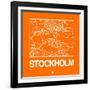 Orange Map of Stockholm-NaxArt-Framed Art Print