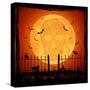 Orange Moon with Skull-losw-Stretched Canvas