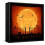 Orange Moon with Skull-losw-Framed Stretched Canvas