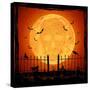 Orange Moon with Skull-losw-Stretched Canvas