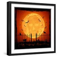 Orange Moon with Skull-losw-Framed Art Print