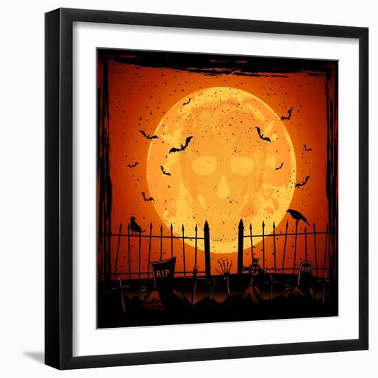 Orange Moon with Skull-losw-Framed Art Print