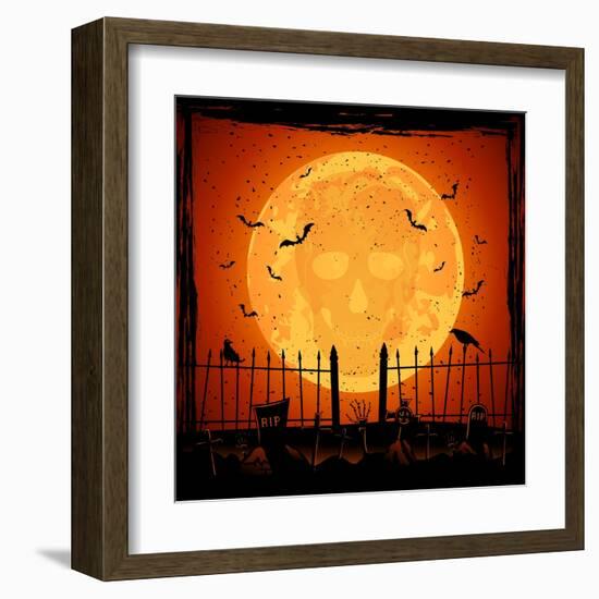 Orange Moon with Skull-losw-Framed Art Print