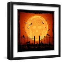 Orange Moon with Skull-losw-Framed Art Print