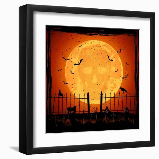 Orange Moon with Skull-losw-Framed Art Print