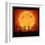 Orange Moon with Skull-losw-Framed Art Print