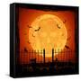 Orange Moon with Skull-losw-Framed Stretched Canvas