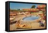 Orange Motel Courtyard-null-Framed Stretched Canvas