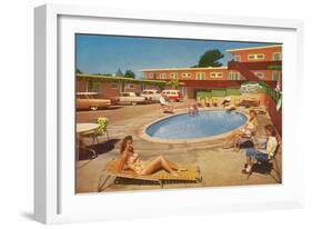 Orange Motel Courtyard-null-Framed Art Print