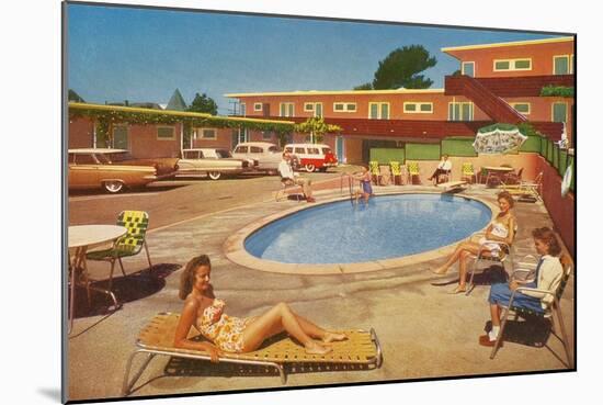 Orange Motel Courtyard-null-Mounted Art Print