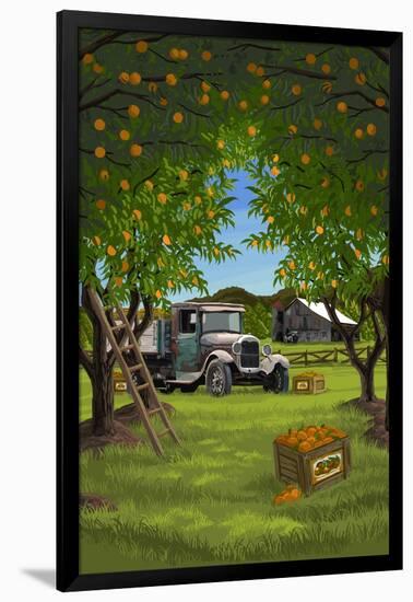 Orange Orchard Scene-Lantern Press-Framed Art Print