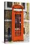 Orange Phone Booth - In the Style of Oil Painting-Philippe Hugonnard-Stretched Canvas