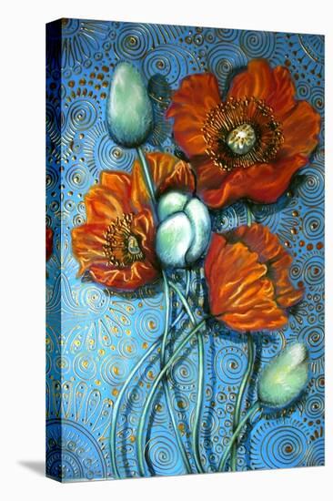 Orange Poppies on Blue-Cherie Roe Dirksen-Stretched Canvas