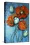 Orange Poppies on Blue-Cherie Roe Dirksen-Stretched Canvas