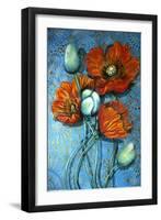 Orange Poppies on Blue-Cherie Roe Dirksen-Framed Giclee Print