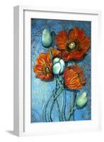 Orange Poppies on Blue-Cherie Roe Dirksen-Framed Giclee Print