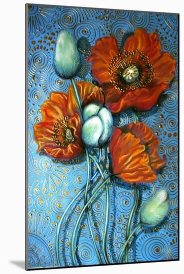 Orange Poppies on Blue-Cherie Roe Dirksen-Mounted Giclee Print