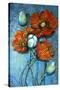 Orange Poppies on Blue-Cherie Roe Dirksen-Stretched Canvas