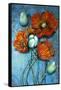 Orange Poppies on Blue-Cherie Roe Dirksen-Framed Stretched Canvas