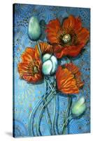 Orange Poppies on Blue-Cherie Roe Dirksen-Stretched Canvas