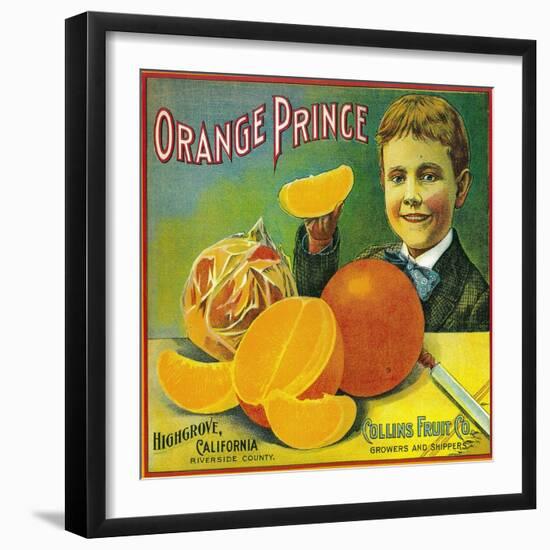 Orange Prince Orange Label - Highgrove, CA-Lantern Press-Framed Art Print
