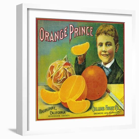 Orange Prince Orange Label - Highgrove, CA-Lantern Press-Framed Art Print