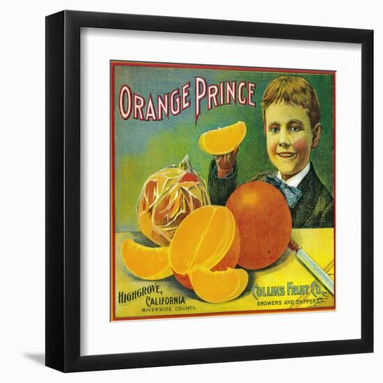 Orange Prince Orange Label - Highgrove, CA-Lantern Press-Framed Art Print