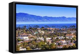 Orange Roofs Buildings Coastline Pacific Ocean Santa Barbara, California-William Perry-Framed Stretched Canvas