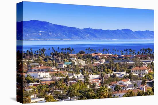 Orange Roofs Buildings Coastline Pacific Ocean Santa Barbara, California-William Perry-Stretched Canvas