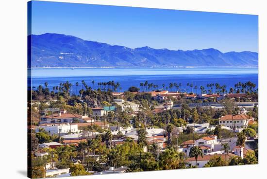 Orange Roofs Buildings Coastline Pacific Ocean Santa Barbara, California-William Perry-Stretched Canvas