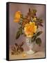 Orange Roses in a Blue and White Jug-Albert Williams-Framed Stretched Canvas