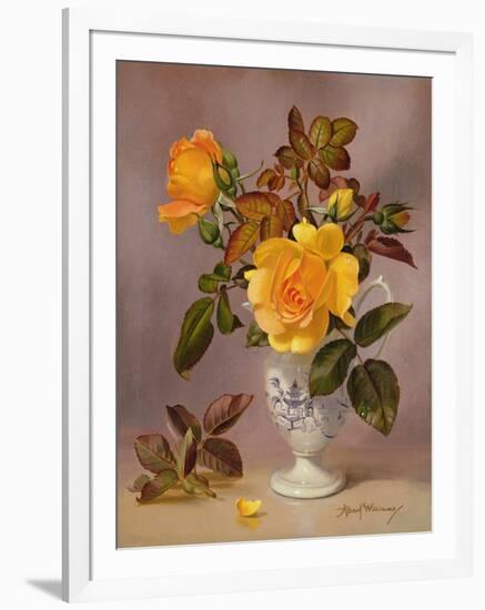 Orange Roses in a Blue and White Jug-Albert Williams-Framed Giclee Print