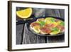 Orange Salad and Blood Orange Salad on Dark Plate-Jana Ihle-Framed Photographic Print