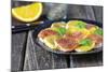 Orange Salad and Blood Orange Salad on Dark Plate-Jana Ihle-Mounted Photographic Print