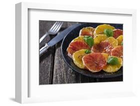 Orange Salad and Blood Orange Salad on Dark Plate-Jana Ihle-Framed Photographic Print