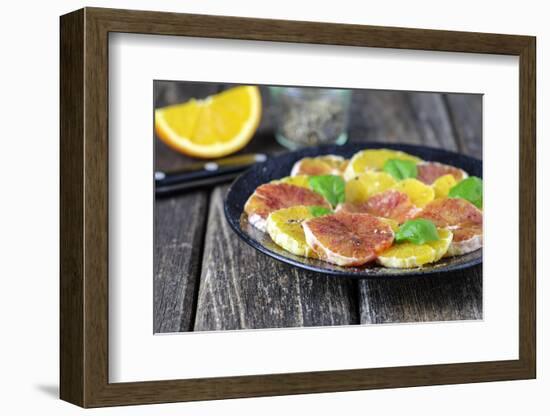 Orange Salad and Blood Orange Salad on Dark Plate-Jana Ihle-Framed Photographic Print