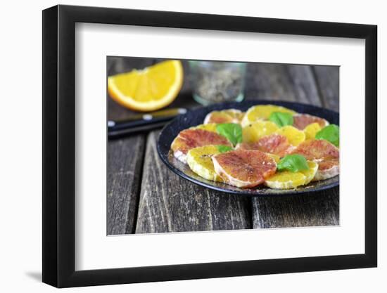 Orange Salad and Blood Orange Salad on Dark Plate-Jana Ihle-Framed Photographic Print