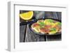 Orange Salad and Blood Orange Salad on Dark Plate-Jana Ihle-Framed Photographic Print