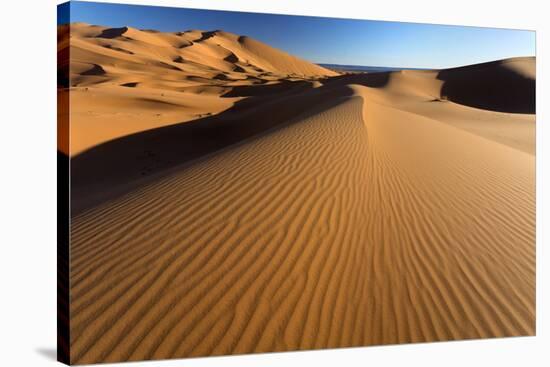 Orange Sand Dunes and Sand Ripples, Erg Chebbi Sand Sea, Sahara Desert Near Merzouga-Lee Frost-Stretched Canvas