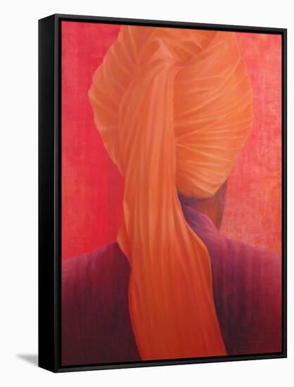 Orange Turban on Red-Lincoln Seligman-Framed Stretched Canvas