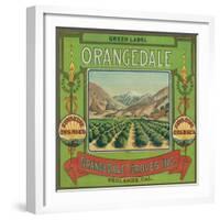 Orangedale Orange Label - Redlands, CA-Lantern Press-Framed Art Print