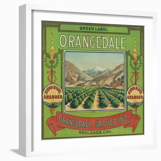 Orangedale Orange Label - Redlands, CA-Lantern Press-Framed Art Print